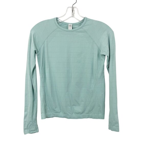 Athleta Girl Shimmer Power Up Long Sleeve Top Mint Metallic Youth Medium - Picture 1 of 5